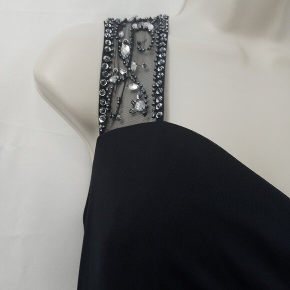 Vintage Stenay Size 8 Black Sleeveless Dress Sheer Neckline Embellished Shoulder - Picture 4 of 16